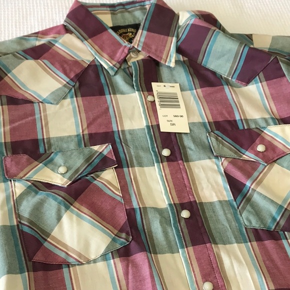 Vintage short sleeve Saddle King Western pearl button 141/2 small regular - Picture 6 of 10